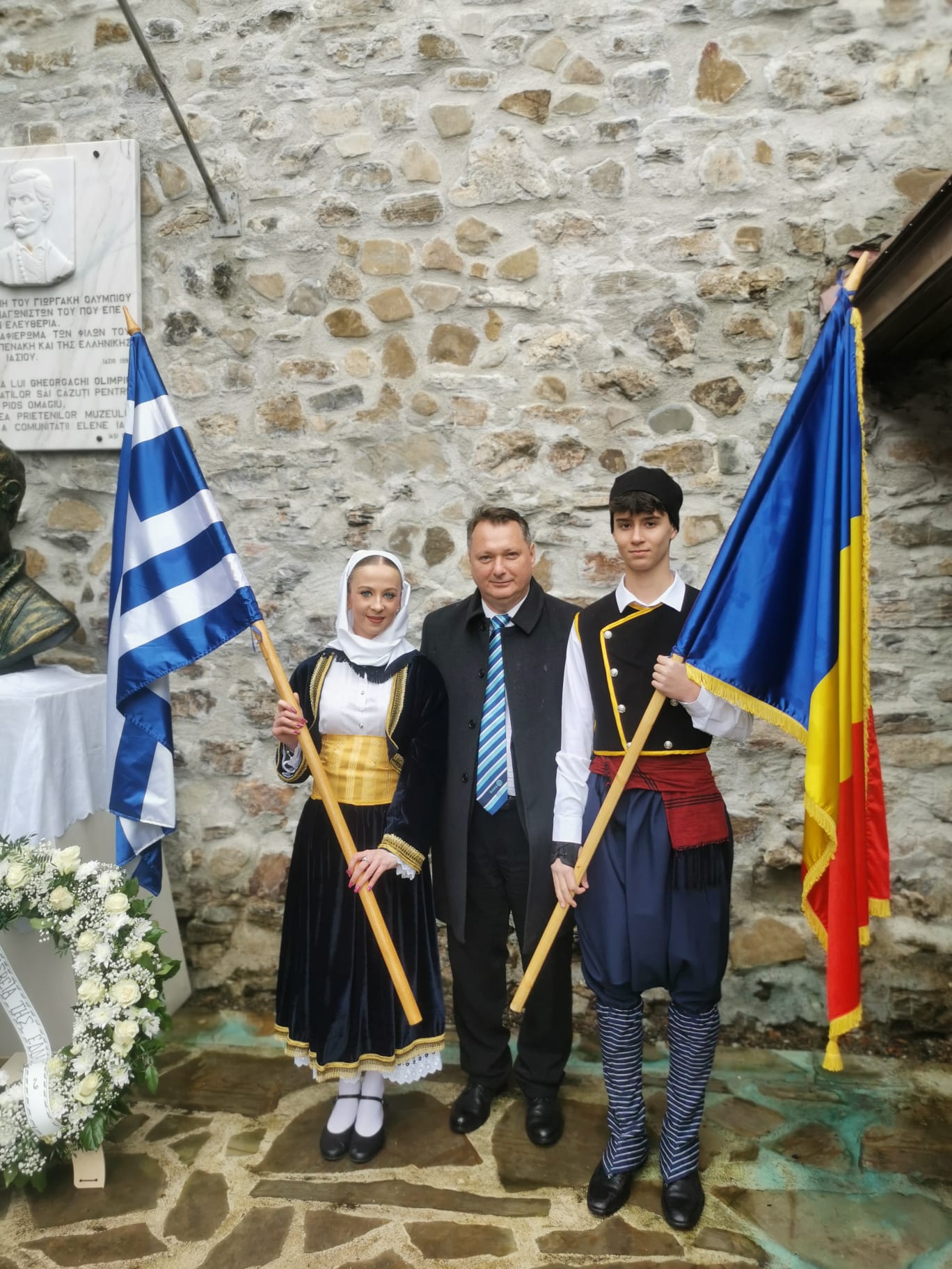 ICC Greece-Romania Rotarians honoring Greek National Day at ceremony in Romania